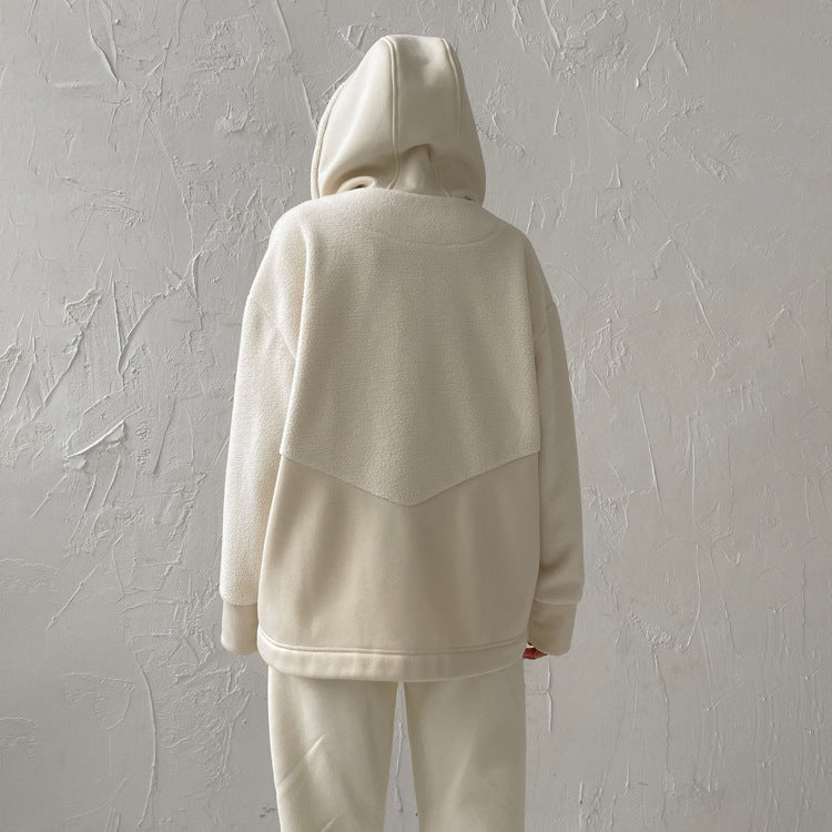 Cozy Sherpa-Lined Zip Hoodie – Minimal Cream Comfort