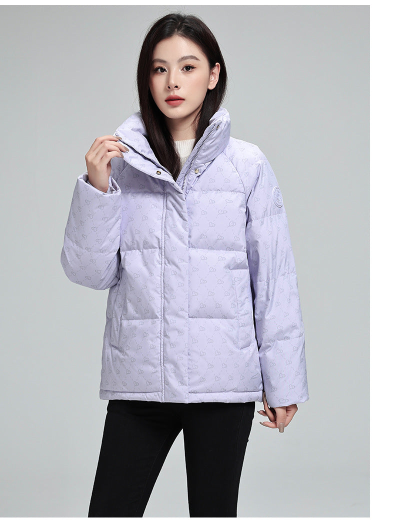 Women’s High-Neck Printed Puffer Jacket – Cozy Winter Warmth