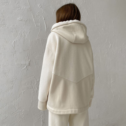 Cozy Sherpa-Lined Zip Hoodie – Minimal Cream Comfort