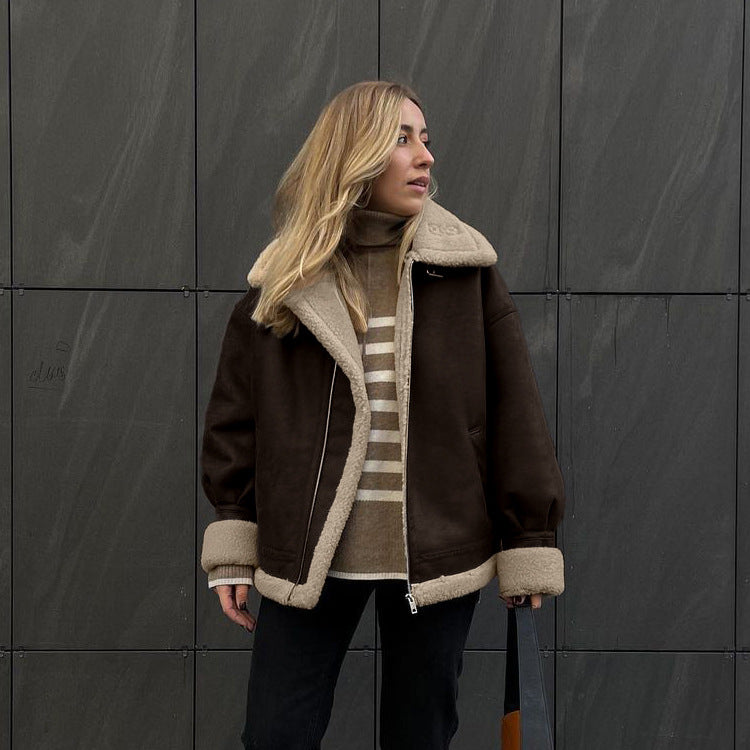 Nordic Shearling-Lined Aviator Jacket – Coffee Brown