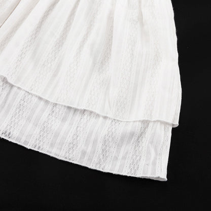 Luna Lace-Stripe Tie-Cuff Ruffle Mini Dress