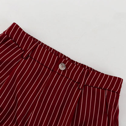 Wine Red Striped Blazer & Shorts Set – Premium Elegance