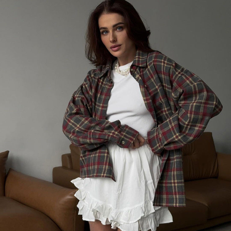 Plaid Oversized Shirt Jacket – Casual & Cozy Style