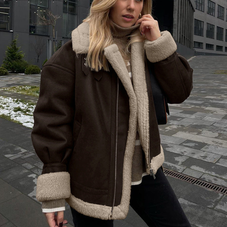 Nordic Shearling-Lined Aviator Jacket – Coffee Brown