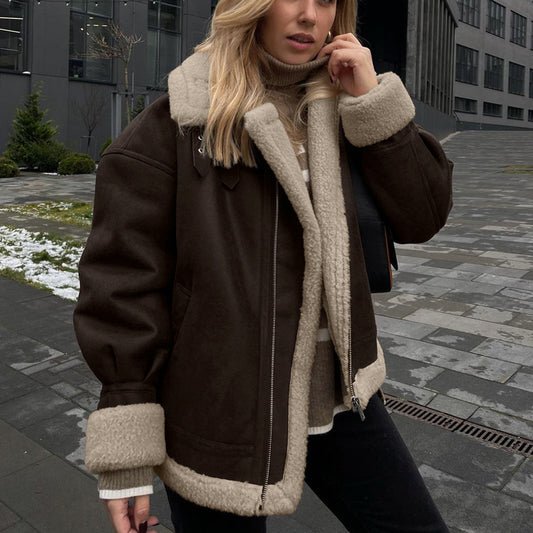 Nordic Shearling-Lined Aviator Jacket – Coffee Brown