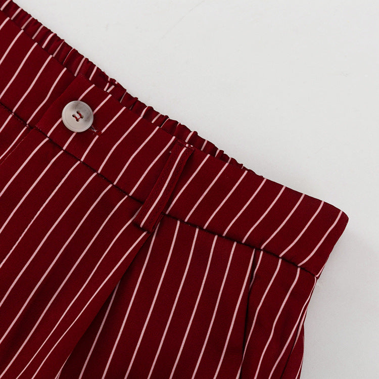 Wine Red Striped Blazer & Shorts Set – Premium Elegance