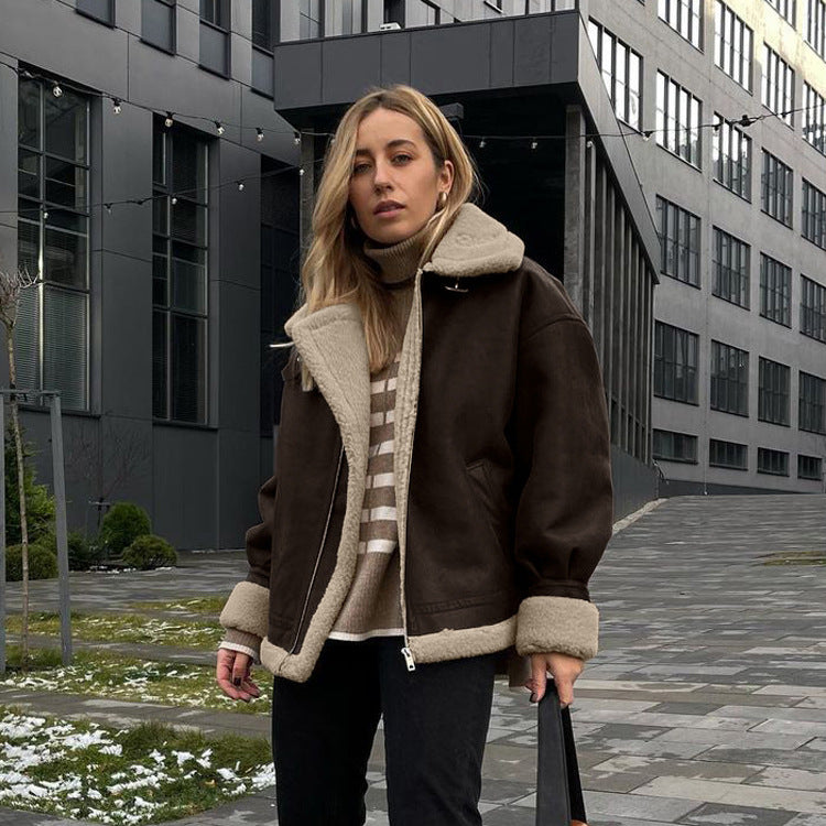 Nordic Shearling-Lined Aviator Jacket – Coffee Brown