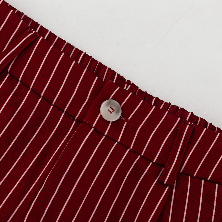 Wine Red Striped Blazer & Shorts Set – Premium Elegance