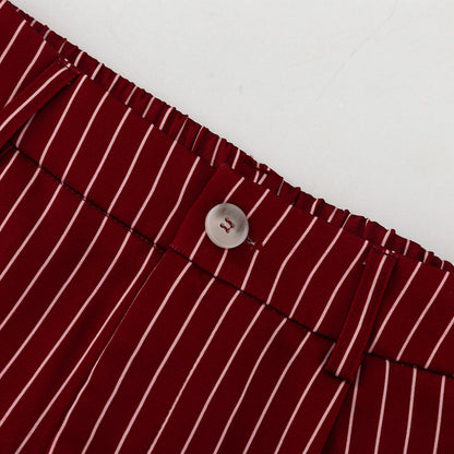 Wine Red Striped Blazer & Shorts Set – Premium Elegance