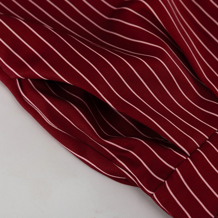 Wine Red Striped Blazer & Shorts Set – Premium Elegance