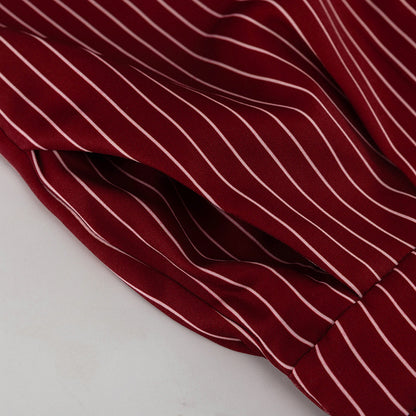 Wine Red Striped Blazer & Shorts Set – Premium Elegance