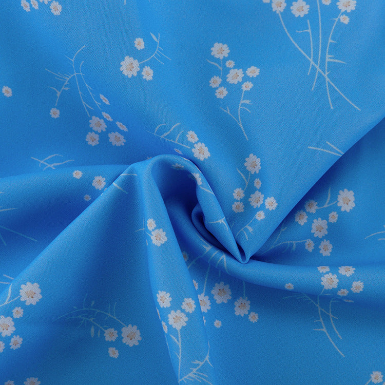 Elegant Floral Long Sleeve Blue Dress