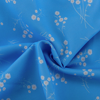 Elegant Floral Long Sleeve Blue Dress