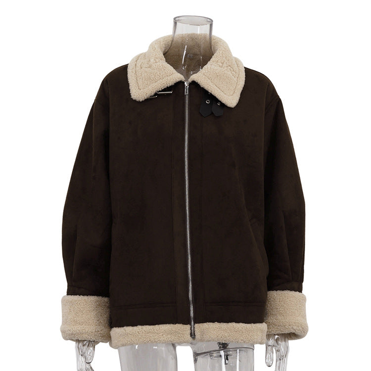 Nordic Shearling-Lined Aviator Jacket – Coffee Brown