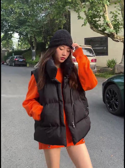 Women’s Cropped Puffer Vest – Casual Street Style, Cozy Warmth