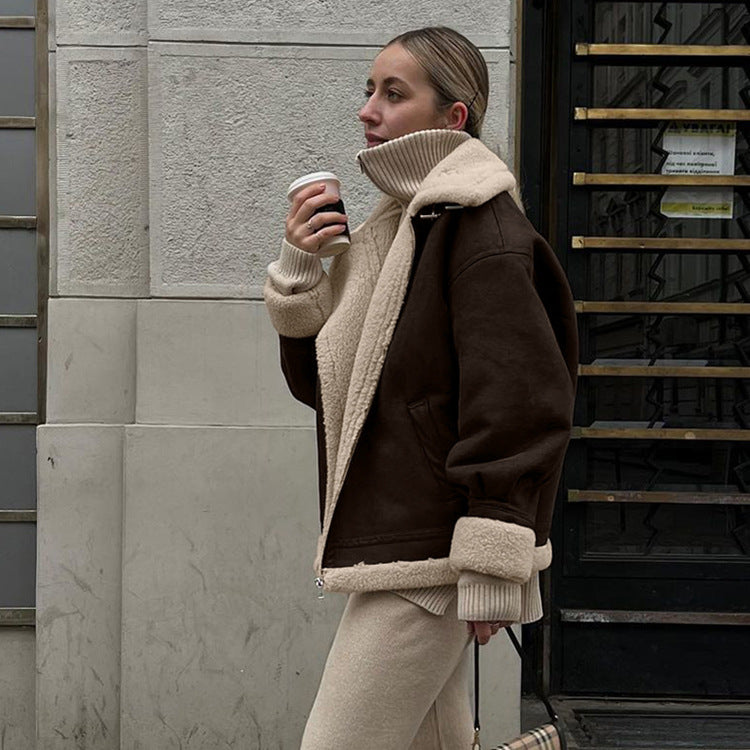 Nordic Shearling-Lined Aviator Jacket – Coffee Brown