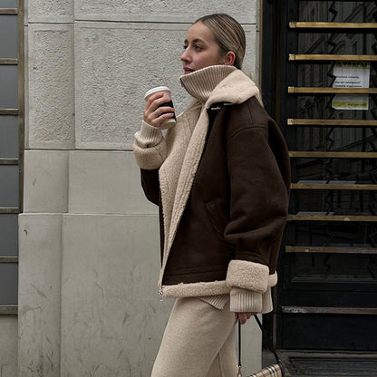 Nordic Shearling-Lined Aviator Jacket – Coffee Brown