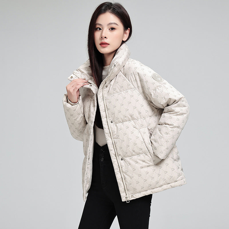 Women’s High-Neck Printed Puffer Jacket – Cozy Winter Warmth