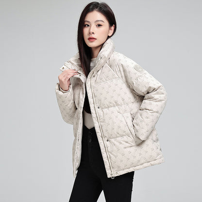 Women’s High-Neck Printed Puffer Jacket – Cozy Winter Warmth