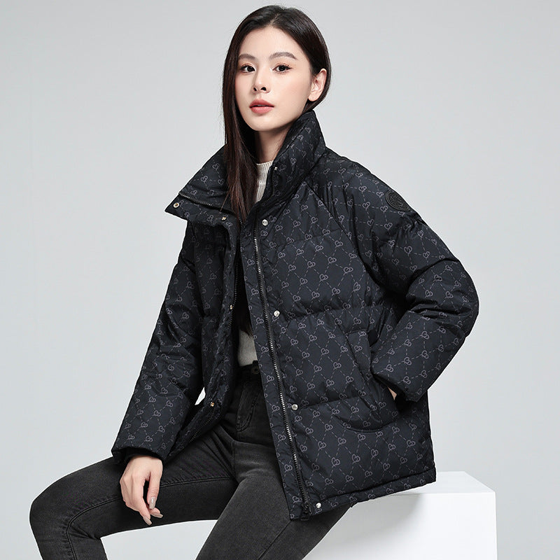 Women’s High-Neck Printed Puffer Jacket – Cozy Winter Warmth