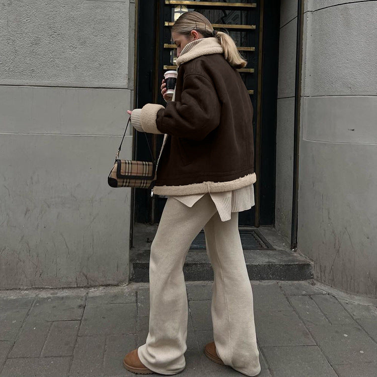 Nordic Shearling-Lined Aviator Jacket – Coffee Brown