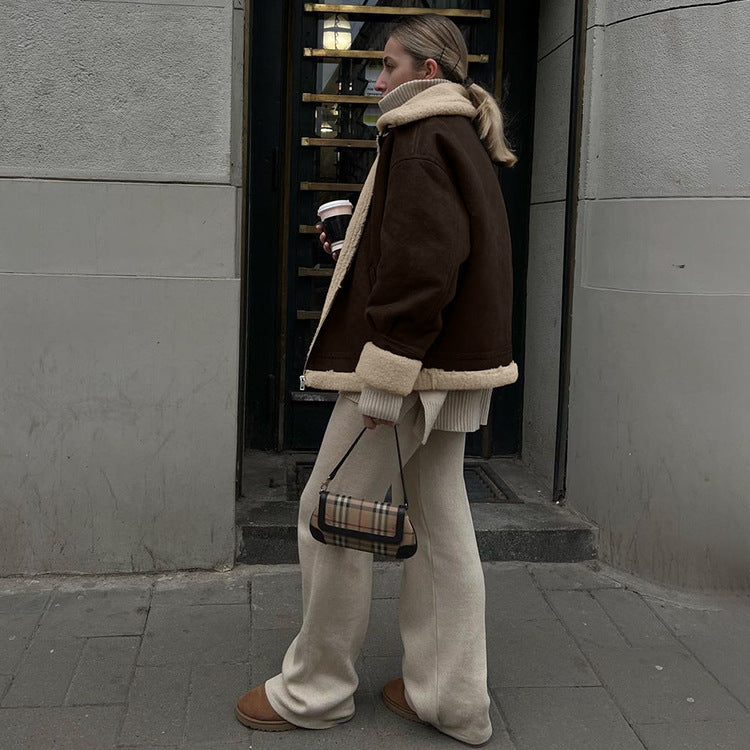 Nordic Shearling-Lined Aviator Jacket – Coffee Brown
