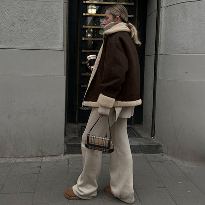 Nordic Shearling-Lined Aviator Jacket – Coffee Brown
