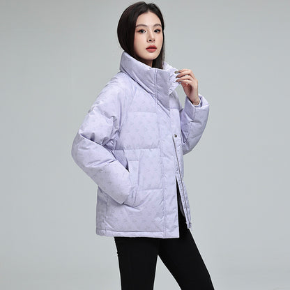 Women’s High-Neck Printed Puffer Jacket – Cozy Winter Warmth