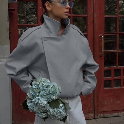 Aurora High-Neck Asymmetrical Zip Jacket – Urban Grey