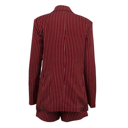 Wine Red Striped Blazer & Shorts Set – Premium Elegance
