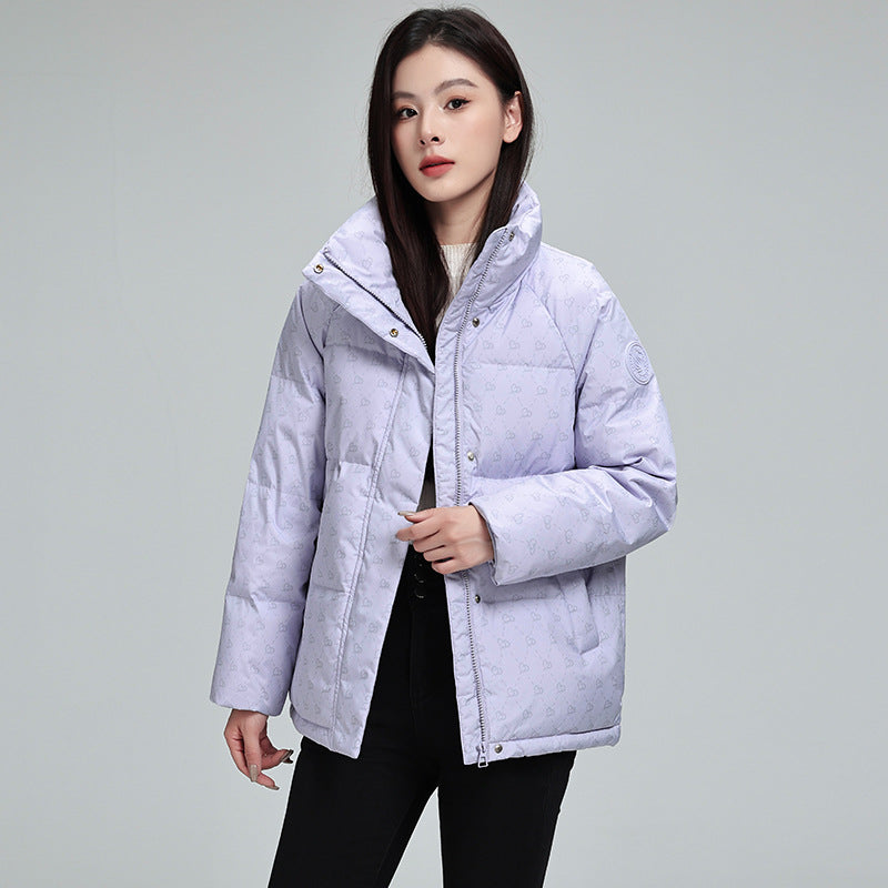 Women’s High-Neck Printed Puffer Jacket – Cozy Winter Warmth