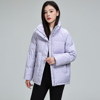 Women’s High-Neck Printed Puffer Jacket – Cozy Winter Warmth