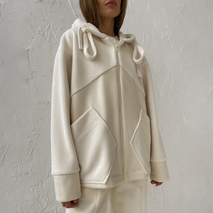 Cozy Sherpa-Lined Zip Hoodie – Minimal Cream Comfort