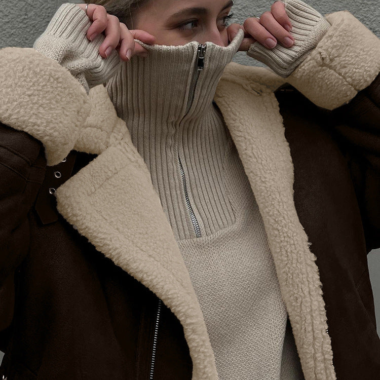 Nordic Shearling-Lined Aviator Jacket – Coffee Brown