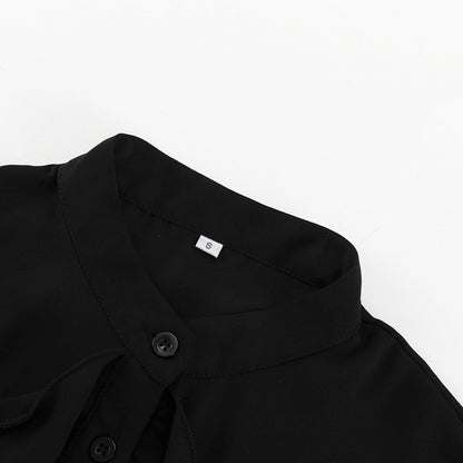 Dramatic Ruffle Front Blouse with Flared Bell Sleeves