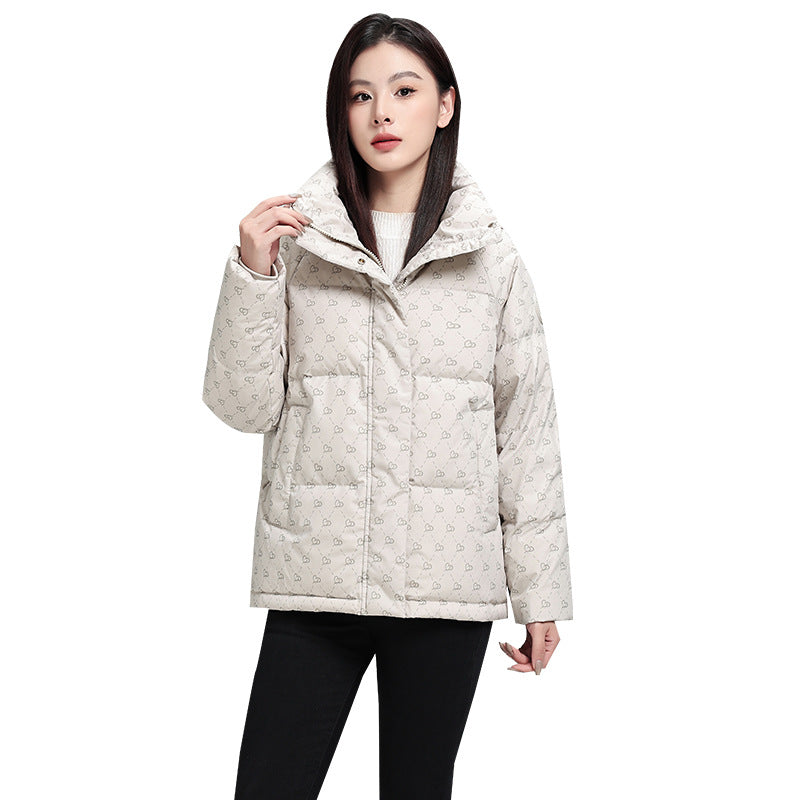 Women’s High-Neck Printed Puffer Jacket – Cozy Winter Warmth