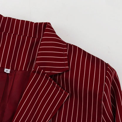Wine Red Striped Blazer & Shorts Set – Premium Elegance