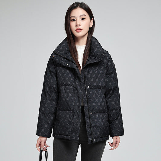 Women’s High-Neck Printed Puffer Jacket – Cozy Winter Warmth