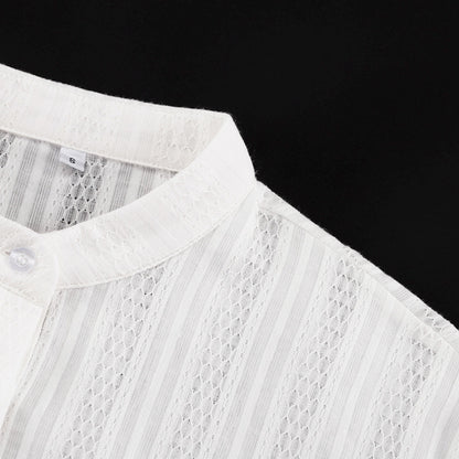 Luna Lace-Stripe Tie-Cuff Ruffle Mini Dress