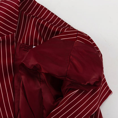 Wine Red Striped Blazer & Shorts Set – Premium Elegance