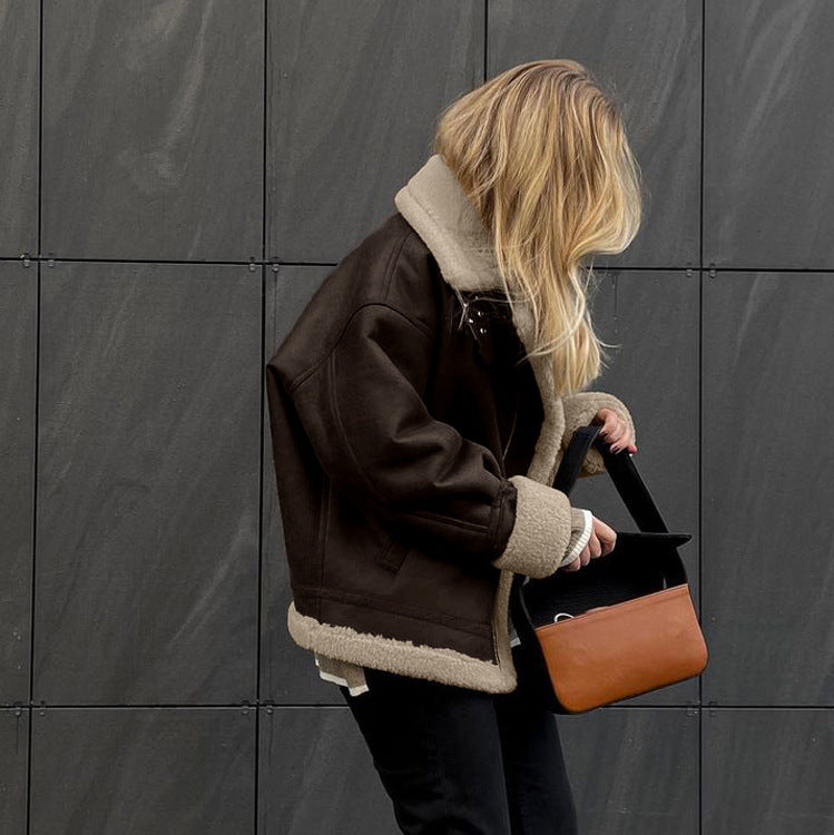 Nordic Shearling-Lined Aviator Jacket – Coffee Brown