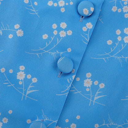 Elegant Floral Long Sleeve Blue Dress