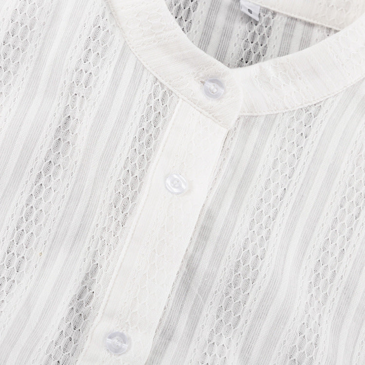 Luna Lace-Stripe Tie-Cuff Ruffle Mini Dress