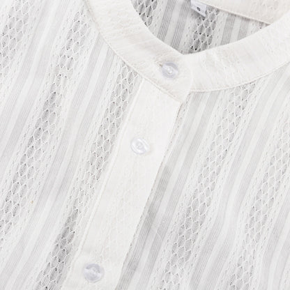 Luna Lace-Stripe Tie-Cuff Ruffle Mini Dress
