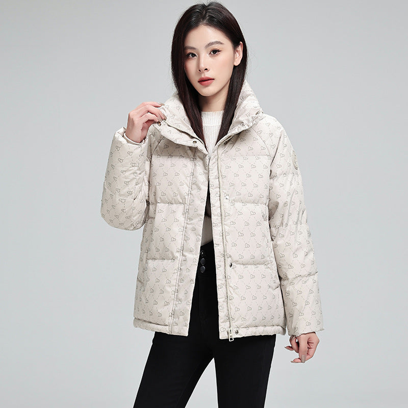 Women’s High-Neck Printed Puffer Jacket – Cozy Winter Warmth