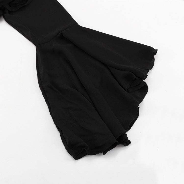 Dramatic Ruffle Front Blouse with Flared Bell Sleeves
