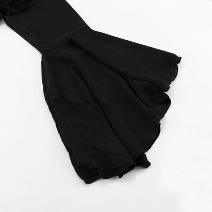Dramatic Ruffle Front Blouse with Flared Bell Sleeves