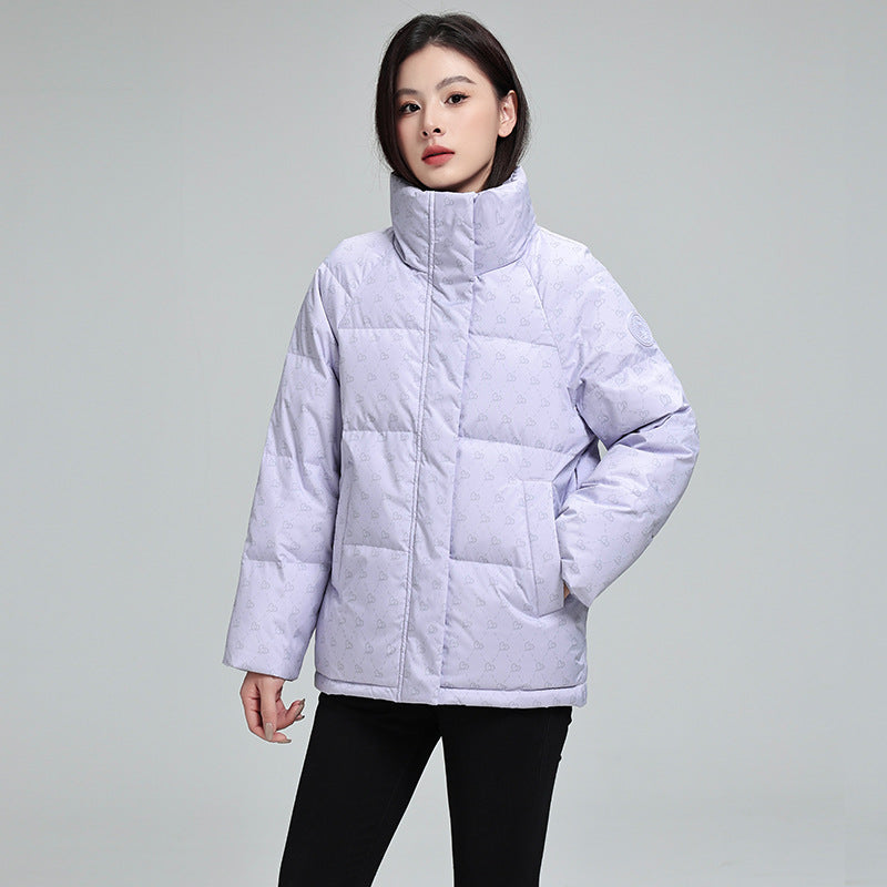 Women’s High-Neck Printed Puffer Jacket – Cozy Winter Warmth