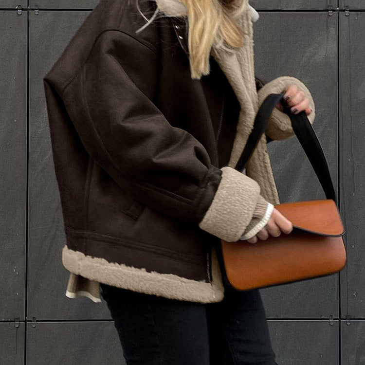 Nordic Shearling-Lined Aviator Jacket – Coffee Brown