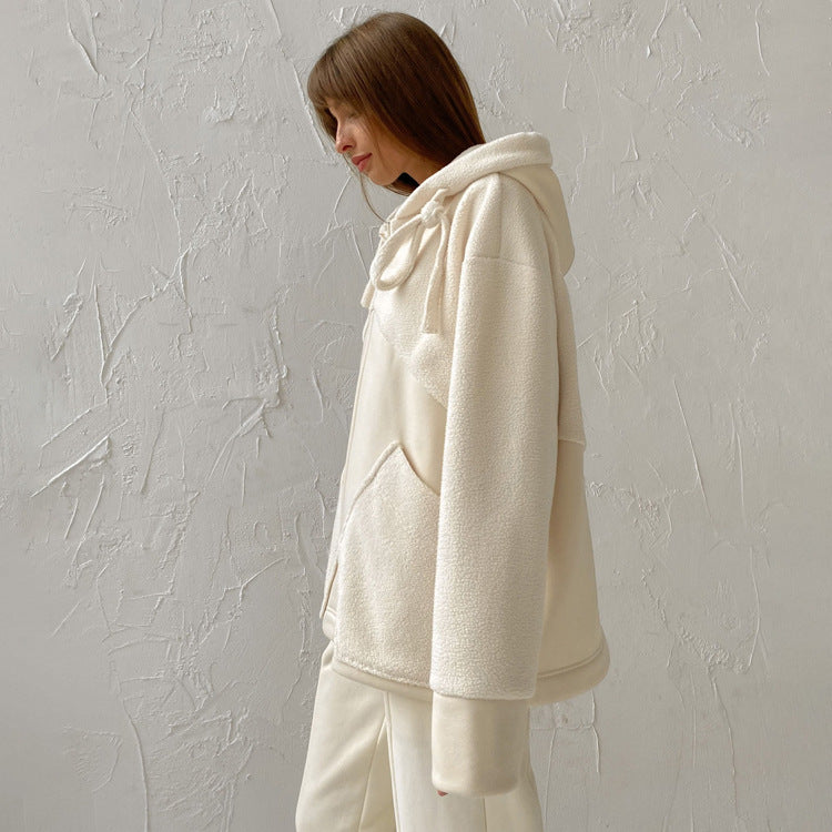 Cozy Sherpa-Lined Zip Hoodie – Minimal Cream Comfort